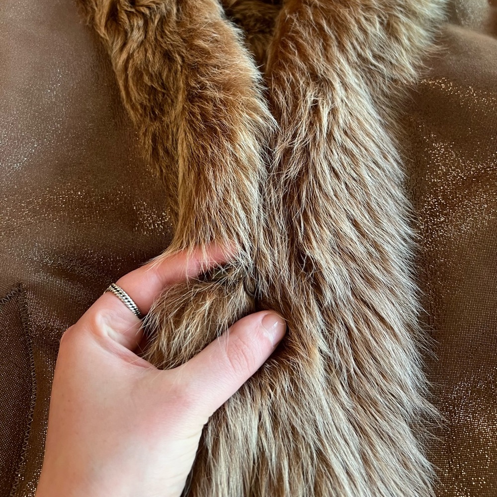 Saks Fifth Avenue medium large tan beige gold 100% leather fur vintage coat - Picture 8 of 16